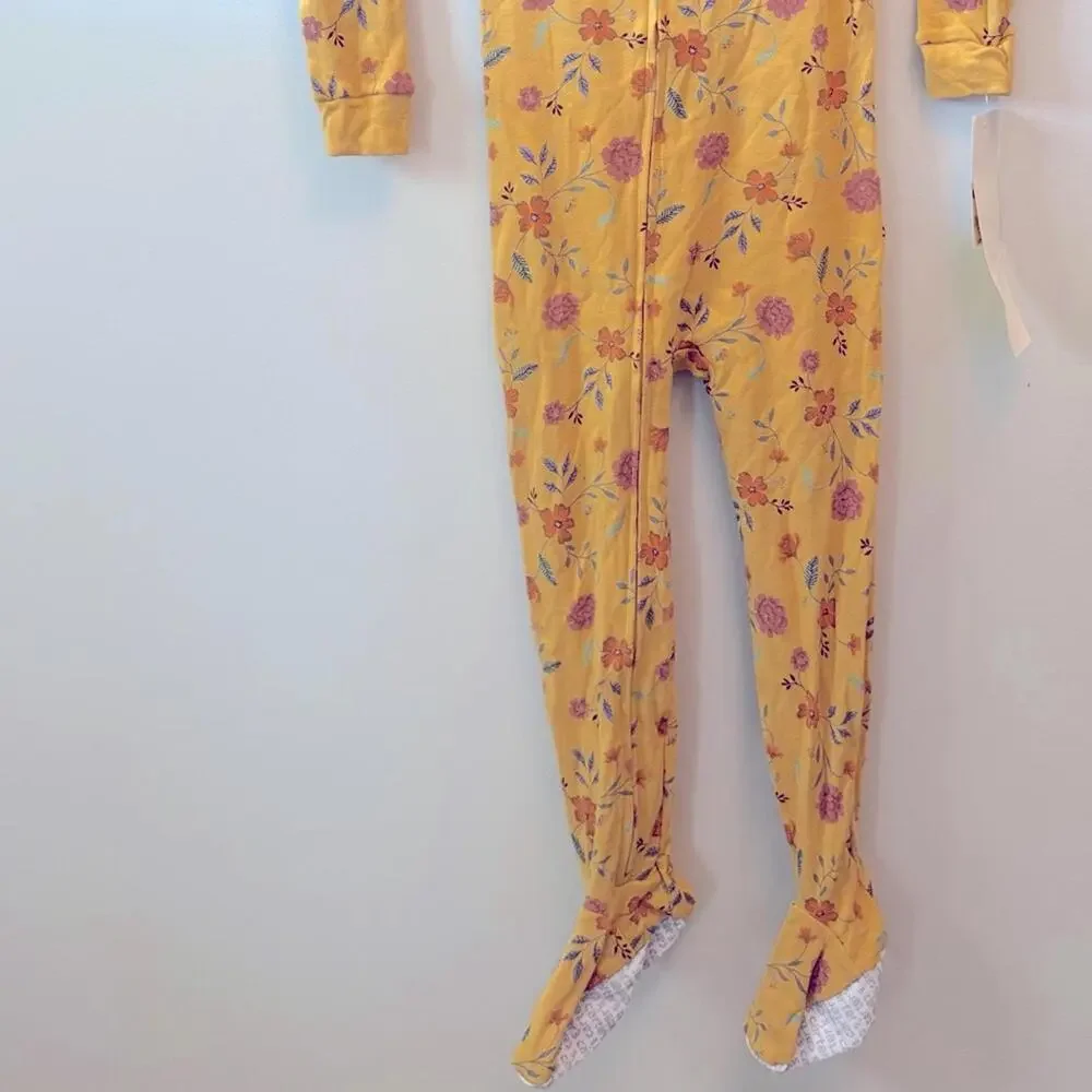 Carter Toddler Girls Yellow 1 Piece Floral Print Snug Fit Footed Pajamas 3T